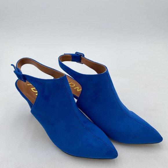 YDN Blue Pointed Toe Cone High Heels Slingback Ankle Strap Faux Suede Booties - Picture 4 of 8